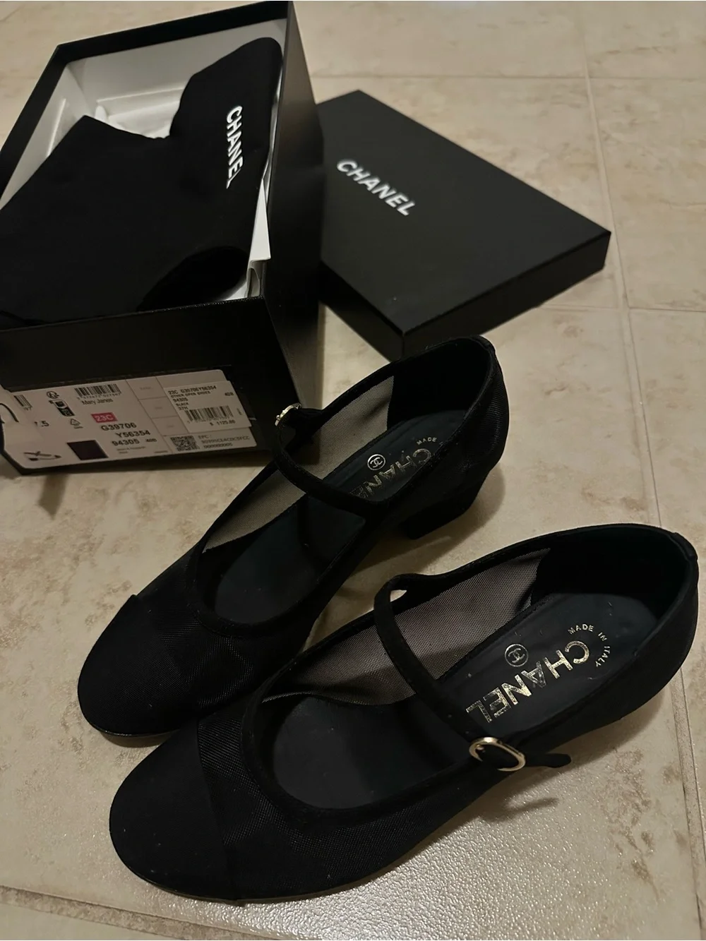CHANEL Black Suede Mary Jane Heels with Ankle Strap